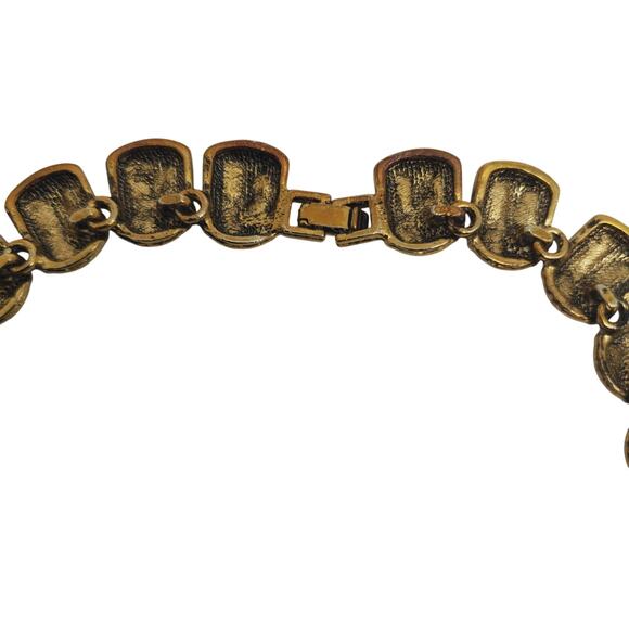 Ornate Antique Gold Tone Collar Necklace Panel Filigree Chunky Victorian Revival - Picture 5 of 9